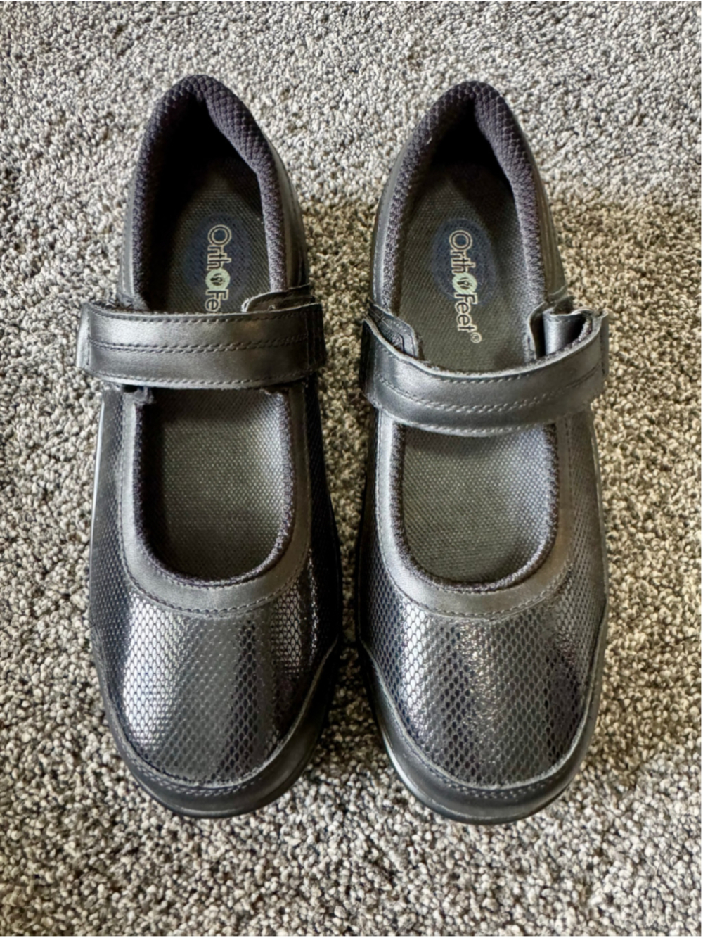 OrthoFeet Womens 8.5 Wide Oakridge Mary Jane Shoes Black Leather Hook & Loop